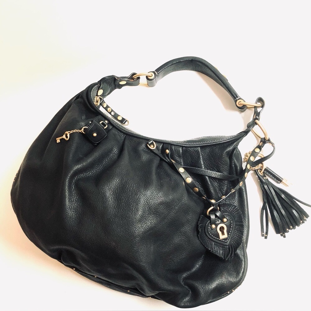 Juicy Couture Black Leather Hobo Bag with Gold Hardware